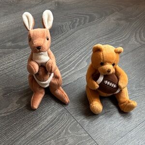 Ty Plush Kangaroo and Bear Set - Brown and Tan